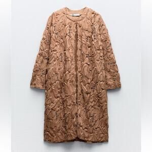 Zara Womens S Structured Pearl Beaded Coat Rustic Brown Fairy Glam Lady Like NEW